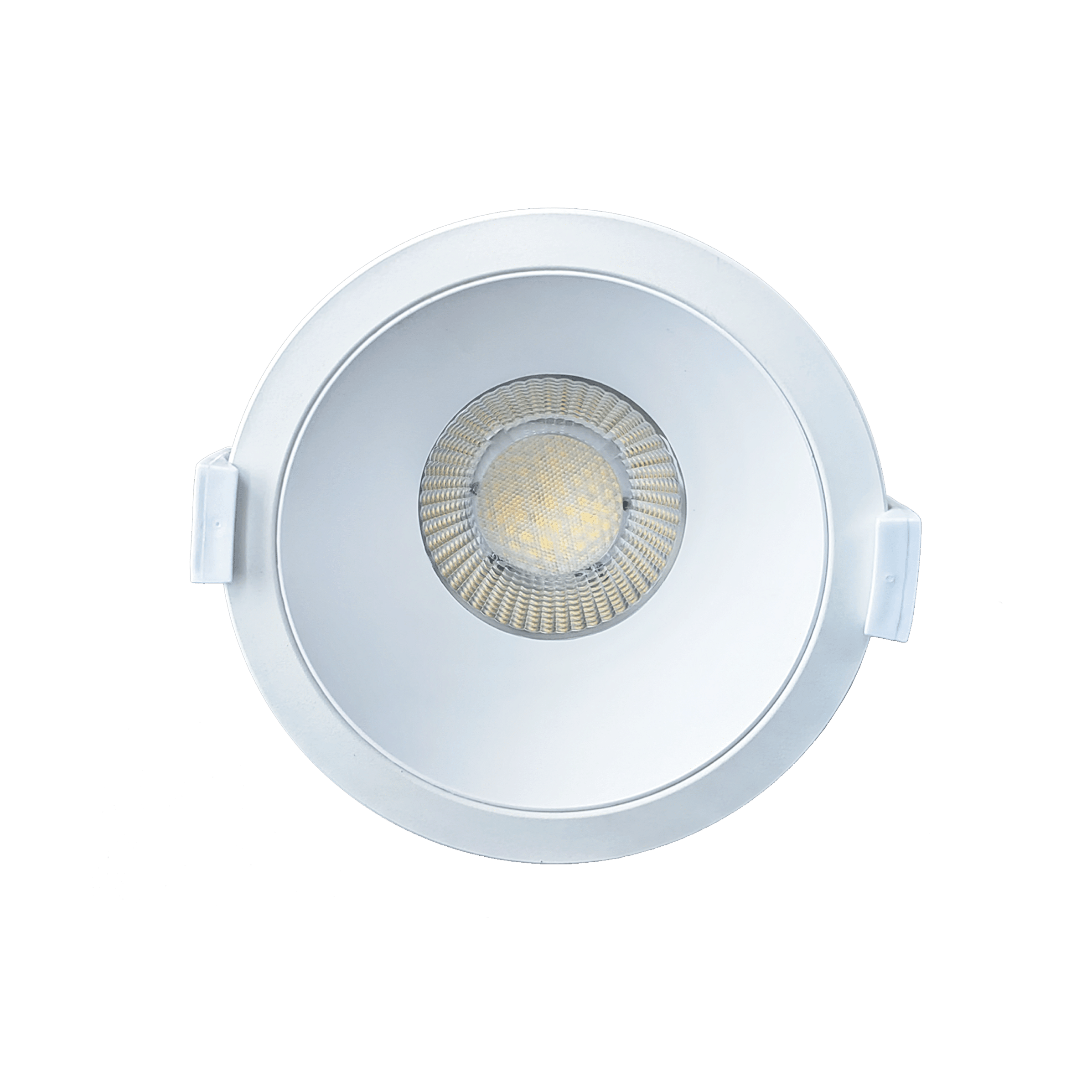 Low glare downlight with white reflector and trim